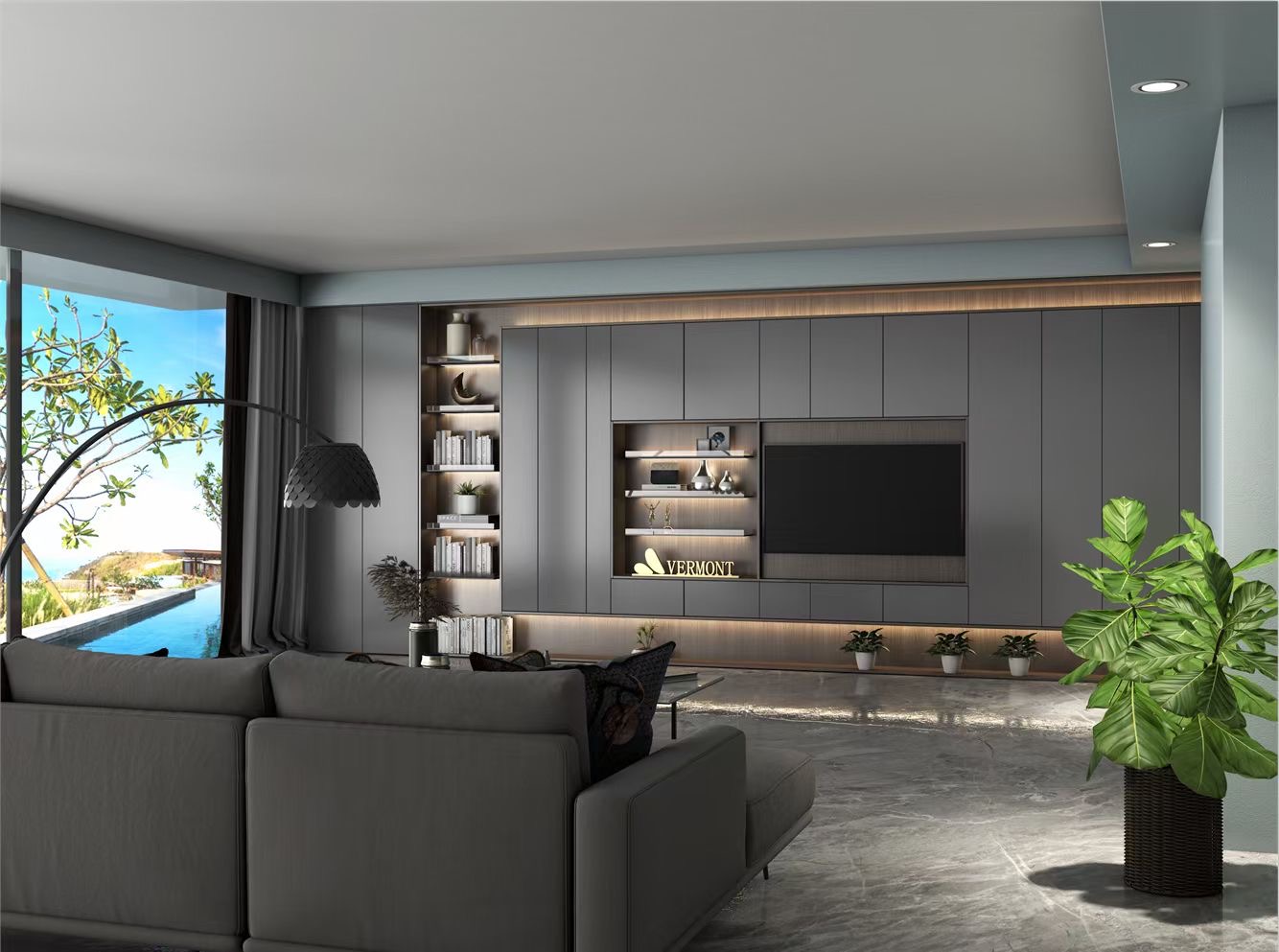 Custom Dark Grey TV Units Design