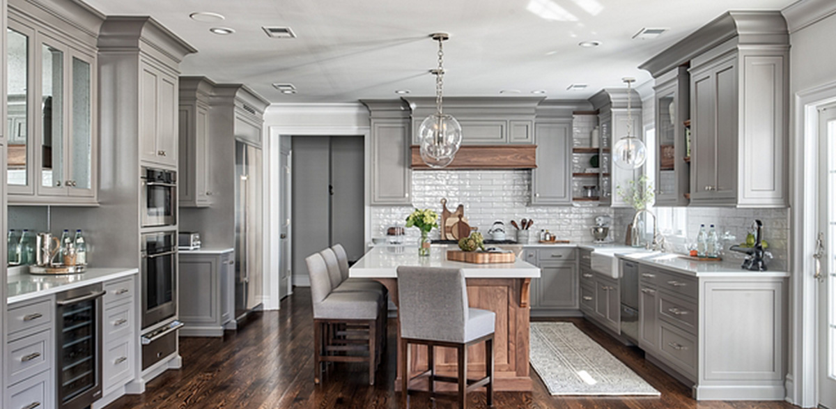 light gray painted kitchen cabinets